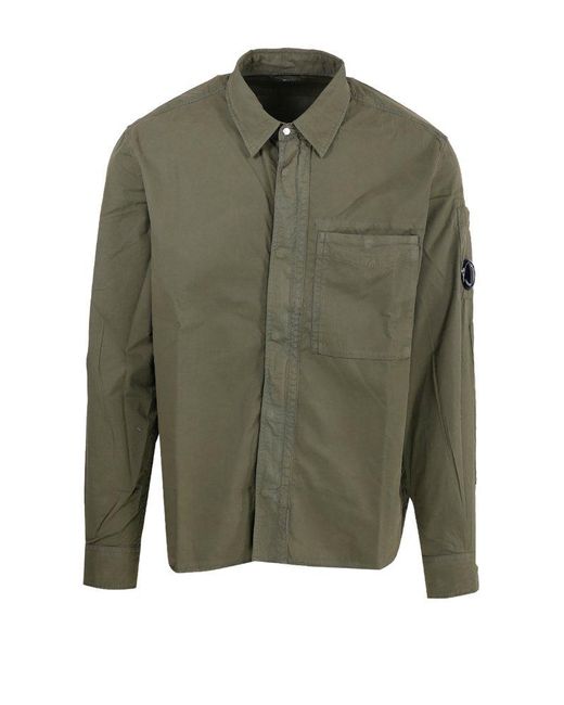 C P Company Green Lens-detailed Buttoned Shirt for men