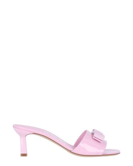 Ferragamo Pink Patent Leather Mules With Vara Bow