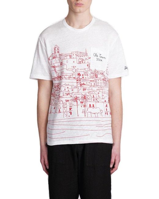 Mc2 Saint Barth White Ecstasea Ibiza Placed Printed T-shirt for men