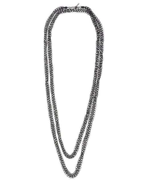 Brunello Cucinelli Blue 'precious Loops' Black Necklace With Monile Embellishment In Brass
