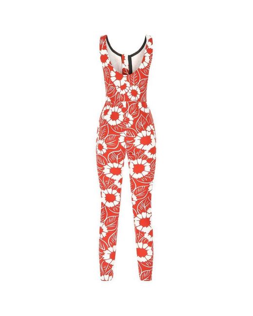 Prada Red Allover Floral Printed Sleeveless Jumpsuit