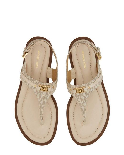 MICHAEL Michael Kors Mandy Signature Logo T-Strap Sandals in Natural | Lyst  UK