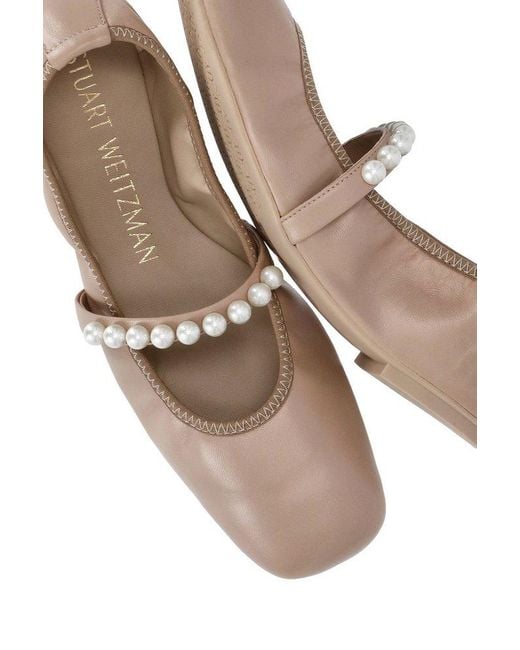 Stuart Weitzman White Goldie Embellished Square-toe Ballerina Flats