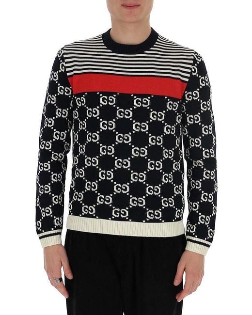 Gucci Black GG And Stripes Knit Sweater for men