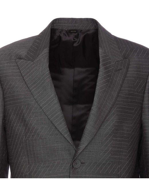 Fendi Black Logo Jacquard Single-breasted Jacket for men