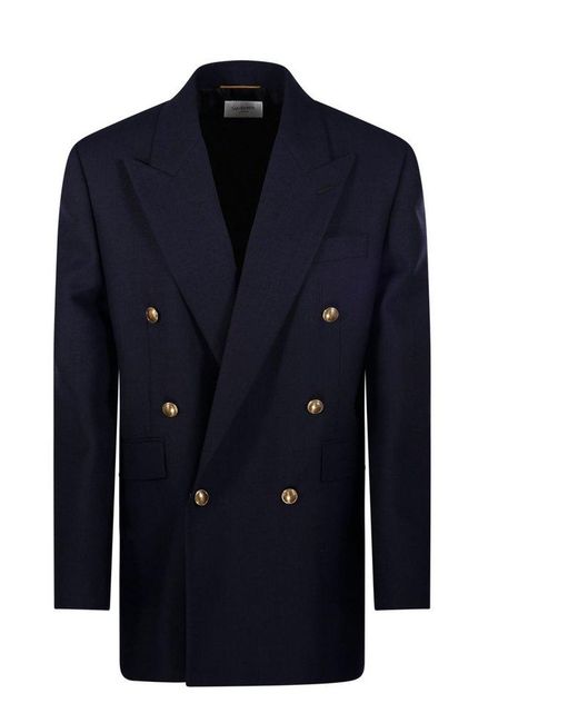 Saint Laurent Blue Double-breasted Long-sleeved Jacket