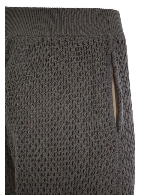 Brunello Cucinelli Gray Net Knit Cotton Trousers