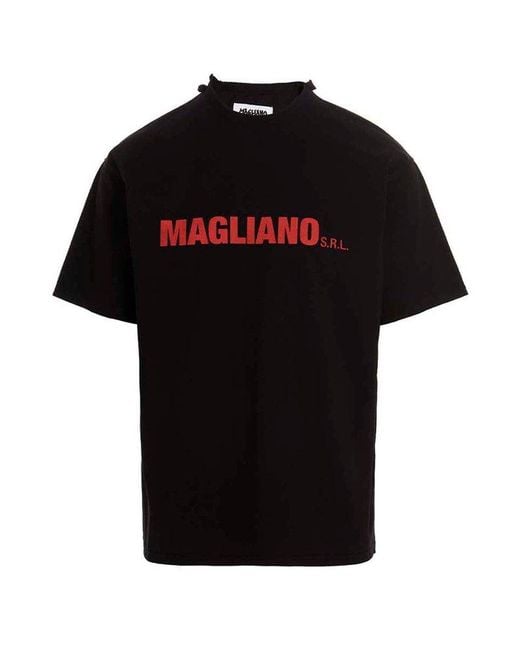 Magliano Black Logo Printed Crewneck T-shirt for men