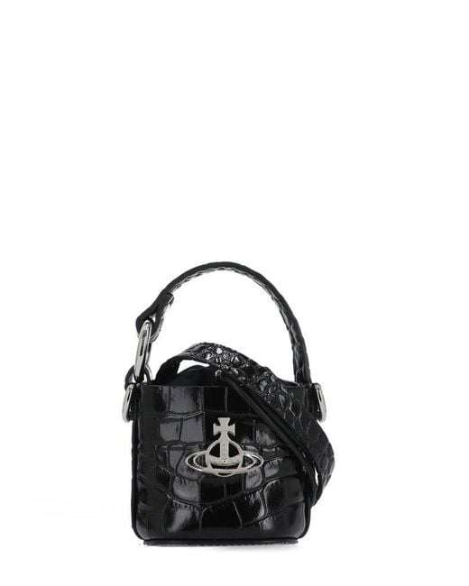 Vivienne Westwood Black Daisy Embossed Drawstring Mini Bucket Bag