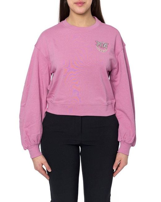 Pinko Pink Love Birds Embroidered Boxy Sweatshirt
