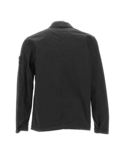 Stone Island Black Compass-patch Straight Hem Zipped Overshirt for men
