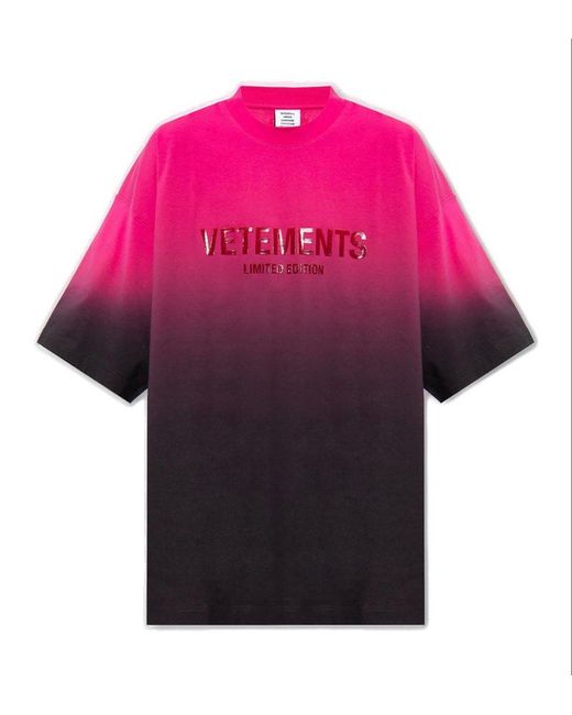 Vetements Pink Logo Printed Gradient-effect T-shirt for men
