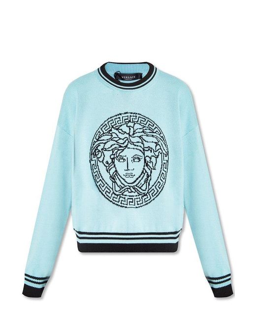 Versace Blue Sweater With Medusa Head