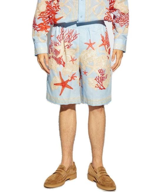 Versace White Shorts With `barocco Sea` Pattern, for men
