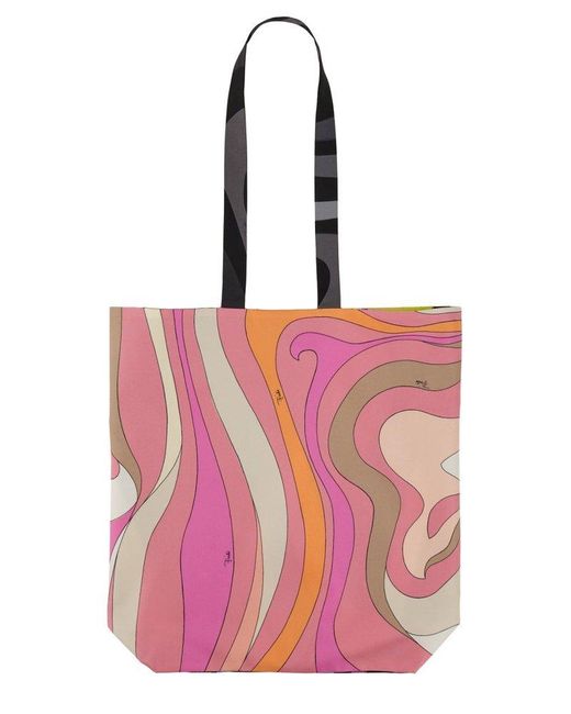 Emilio Pucci Pink Patterned Open Top Tote Bag
