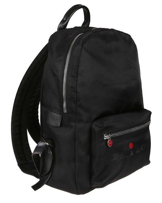 Kiton Black Logo-printed Zipped Backpack for men