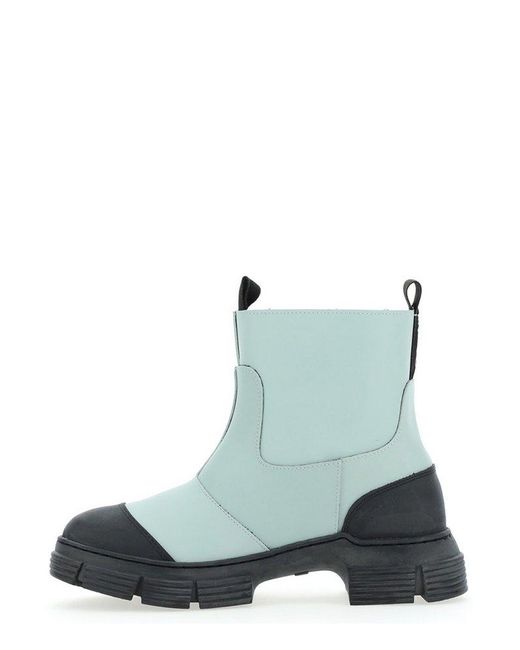 Ganni Blue Contrast Toe-Cap Chunky Boots