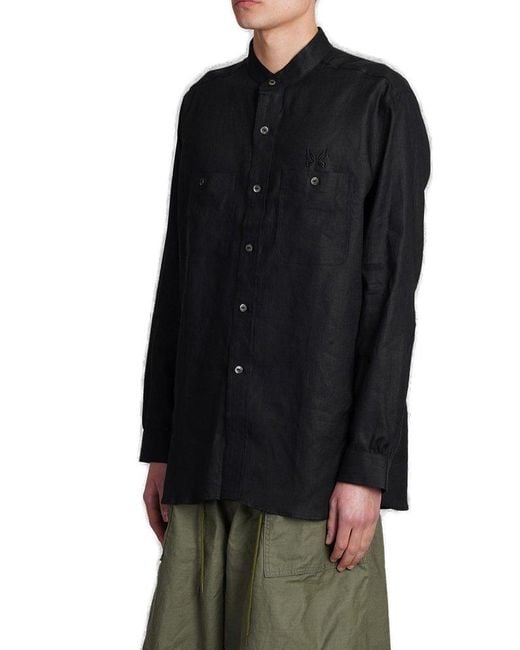 Needles Black Logo Embroidered Buttoned Shirt for men