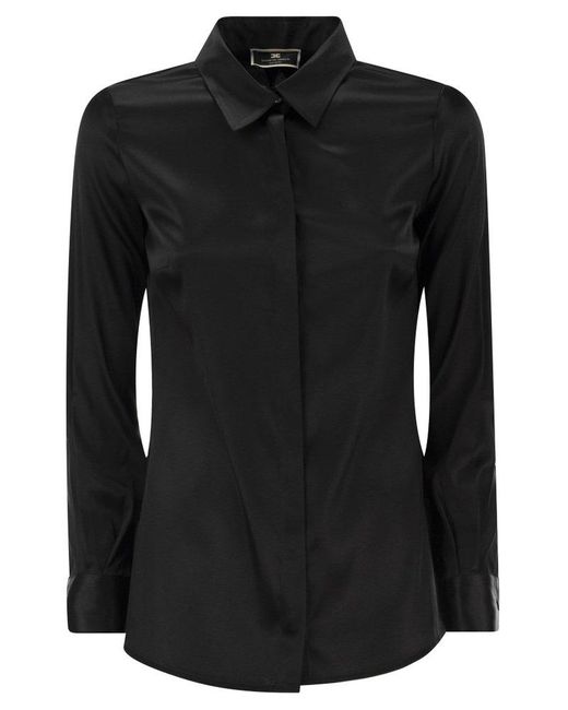 Elisabetta Franchi Black Straight Silk Satin Shirt