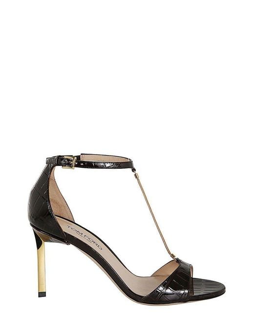 Tom Ford Black Stamped Embossed Emanuelle Sandals