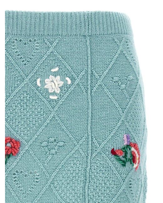 Twin Set Blue Floral Intarsia-knit Skirt