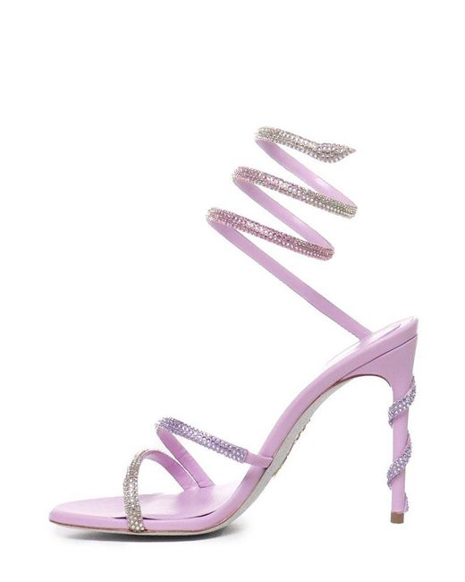 Rene Caovilla Pink René Caovilla Embellished Open Toe Sandals