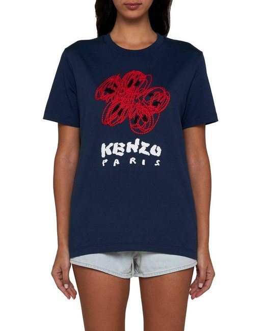 KENZO Graphic Printed Crewneck T shirt in Blue Lyst UK