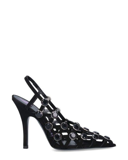 The Attico Black Grid Embellished Slingbacks