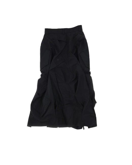 Junya Watanabe Black Crinkle Effect Asymmetric Cargo Skirt