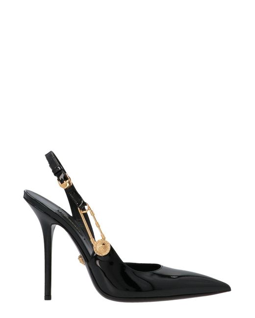 Versace Leather Safety-pin Slingback Pumps in Black - Lyst