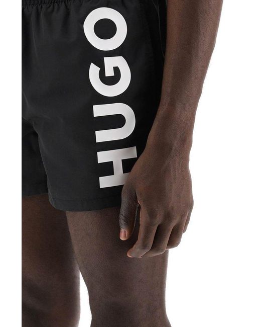 HUGO Black Boss Vertical Logo Printed Quick-Dry Swim Shorts for men