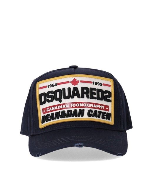 DSquared² Black Logo-patch Distressed Baseball Cap for men