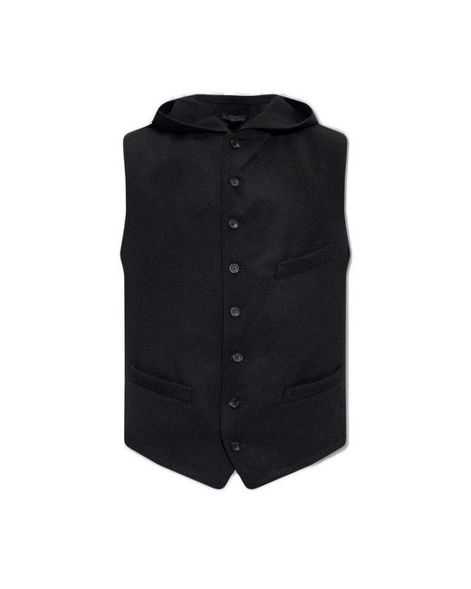 Yohji Yamamoto Black Buttoned Sleeveless Hooded Vest for men