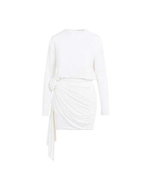 Magda Butrym White Rose Appliqué Ruched Mini Dress