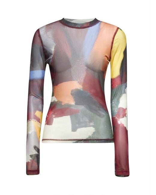 J.W. Anderson Orange Abstract Print Tulle Top