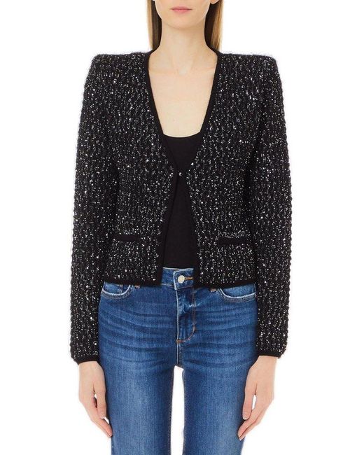 Liu Jo Black Sequin Embellished V-Neck Jacket