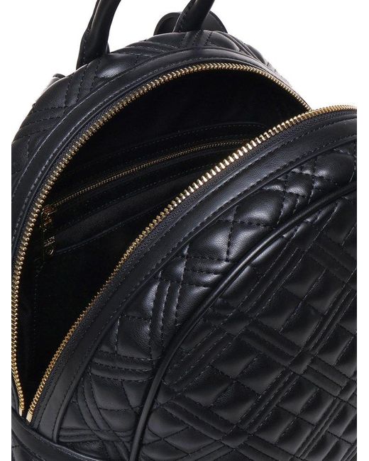 Moschino Blue Quilted Backpack With Logo