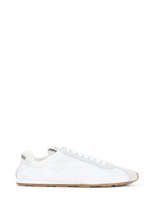 Miu Miu White Plume Lace-Up Sneakers