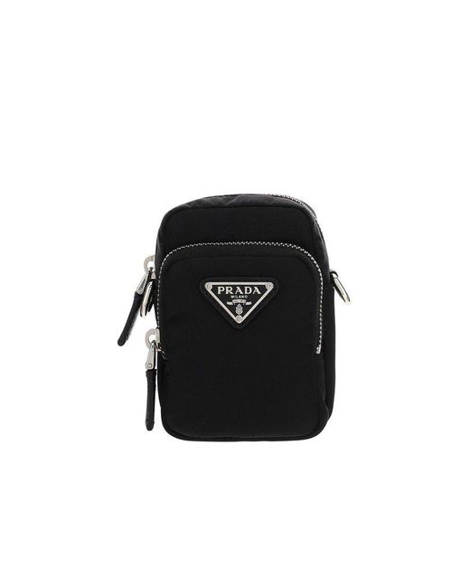 Prada Synthetic Triangle Logo Crossbody Bag in Black for Men | Lyst ...