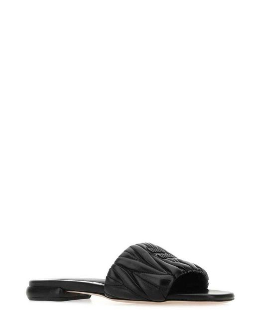 Miu Miu Black Matelassé Leather Slides