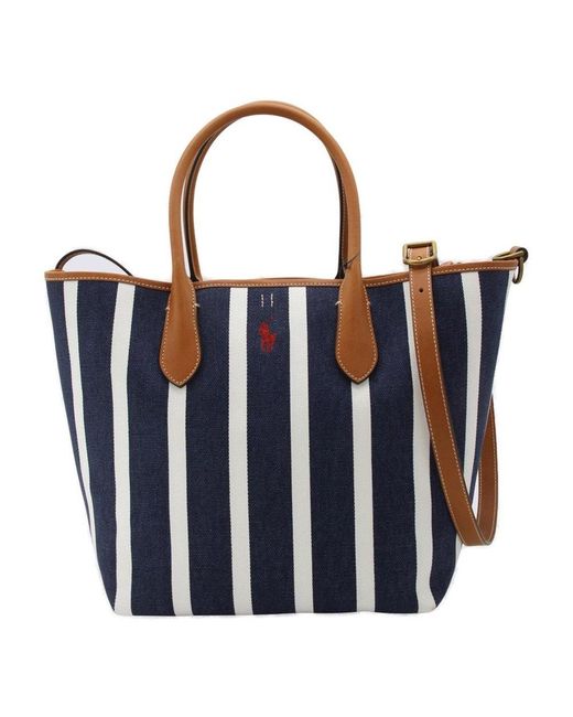 Polo Ralph Lauren Blue Polo Pony Embroidered Striped Tote Bag for men