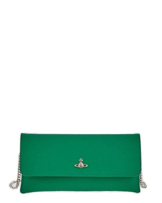 Vivienne Westwood Green Orb Plaque Chain Linked Clutch Bag