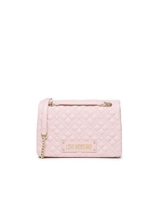 Love Moschino Pink Quilted Bag With Logo Plaque