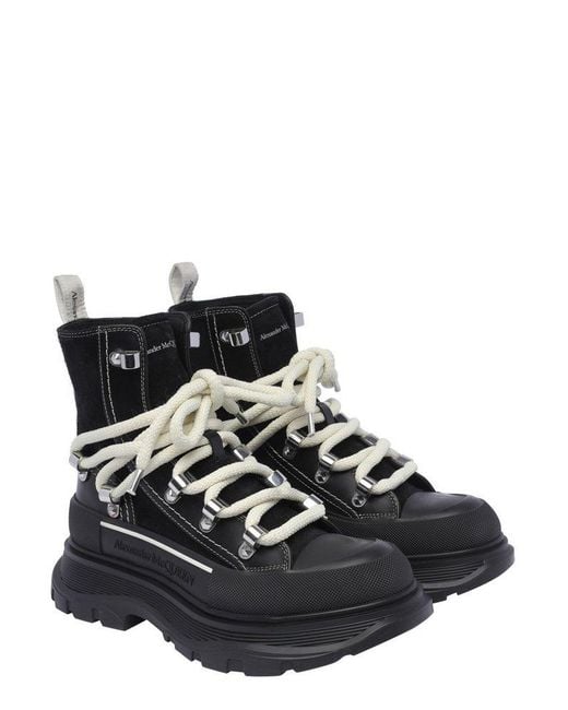 Alexander McQueen Black Round-toe Lace-up Ankle Boots