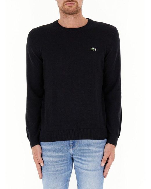 Lacoste Black Logo-Patch Crewneck Pullover for men