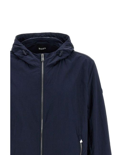 Boss Blue Crinkle Effect Water-repellent Jacket for men