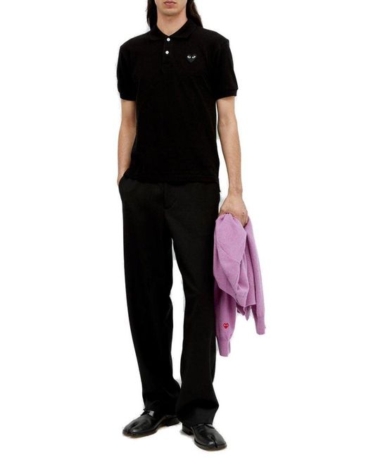 COMME DES GARÇONS PLAY Black Logo-appliqué Short-sleeved Polo Shirt for men