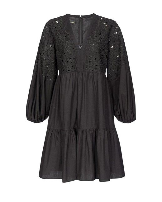 Pinko Black Embellished Openwork Mini Dress