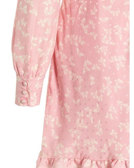 Alessandra Rich Pink Floral Printed Long Sleeved Mini Dress