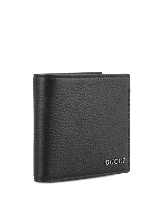 Gucci Black Logo-Lettering Leather Wallet for men